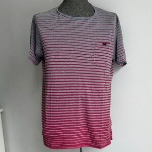 Obey Mid 2000’s Striped Gray and Red Men's Pocket Shirt